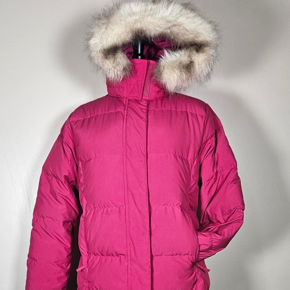 L.L.Bean Women's Goodedown Puffer Jacket Removable Hood & Faux Fur Trim Petite S